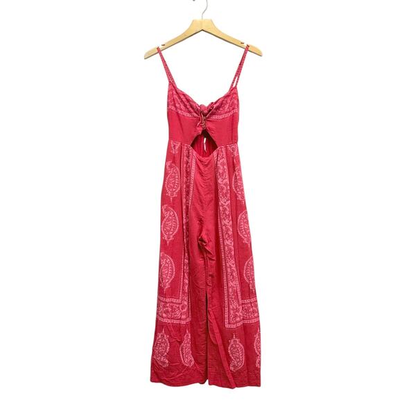 Free People Feel The Sun Cut-Out Boho Jumpsuit in Red size 2 - Picture 2 of 7